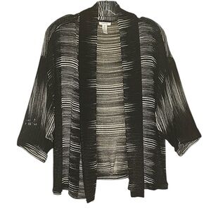 Chico’s Travelers™ Collection Wheat Mesh Open Front Cardigan Black White Size 2